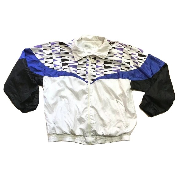 Vintage Wilson Windbreaker Jacket Womens Large L Tennis White Purple Geometric - Picture 3 of 13